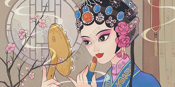 中国风戏曲人物复古插画图片