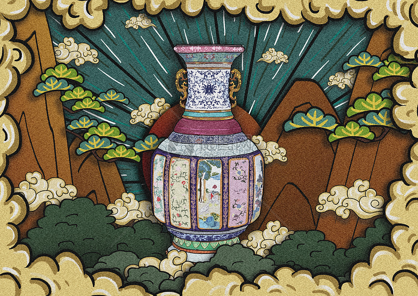 故宫博物院国家宝藏之釉彩大瓶历史文物插画图片下载