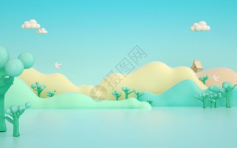 绿色插画3D春游踏青设计图片