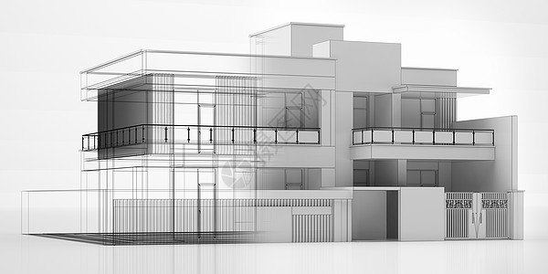 房子线条3D别墅模型设计图片