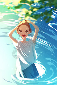 夏日水中少女图片