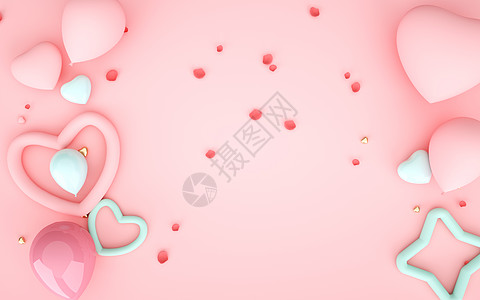 温馨插画3D粉色爱心背景设计图片