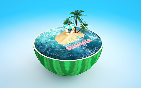 西瓜球3D创意夏日场景设计图片