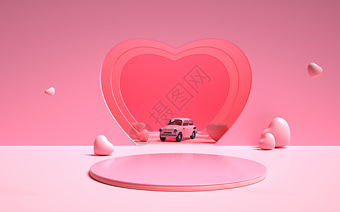 运送爱心的车粉色爱心电商背景设计图片