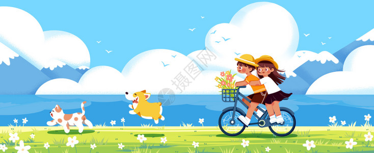 狗和人旅途乐在骑中插画banner插画