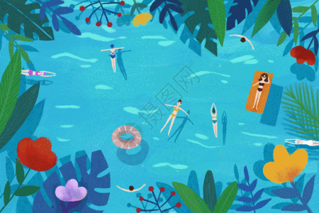 夏日游泳插画GIF图片