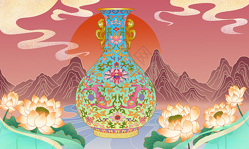 国潮风中国风宝藏粉彩花瓶背景图片