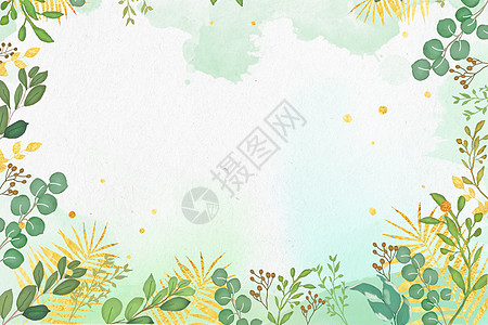 清新田园风田园风植物黄绿色金箔背景设计图片