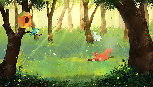 童话森林卡通唯美插画背景图片