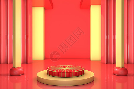 红金几何展台背景图片
