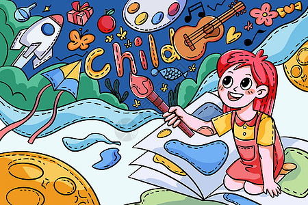 六一儿童节涂鸦doodle风插画图片