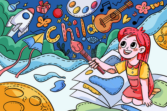 六一儿童节涂鸦doodle风插画图片