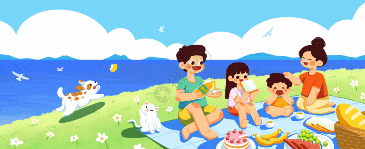 孩子自燃带上孩子去郊游插画bannergif动图高清图片