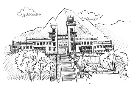 四川山国内旅游景点速写羌城插画