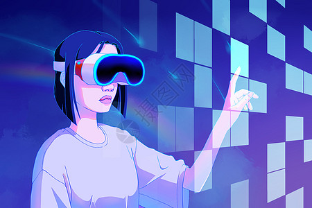 智能人脸识别VR科技未来科学人脸识别星空宇宙插画