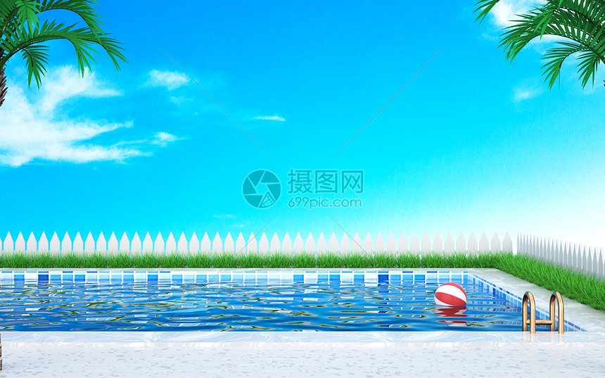 夏日泳池场景图片素材-正版创意图片401931319-摄图网