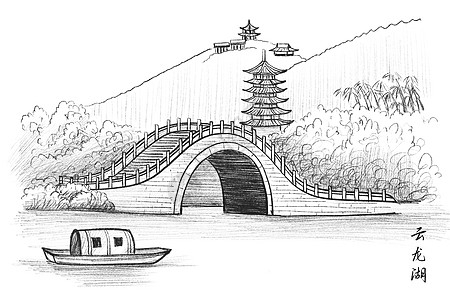 徐州风景国内5A景区旅游景点徐州云龙湖插画