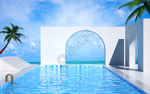 3d游泳池蓝色建筑高清图片