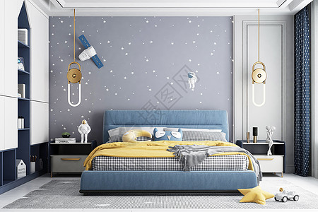 儿童房设计卧室北欧床高清图片