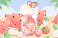 小暑手绘草莓西瓜奶茶插画图片