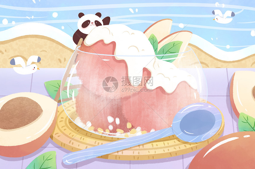 夏季手绘冰淇淋插画图片