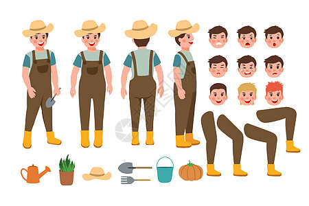 水桶农民和工人动画组件插画