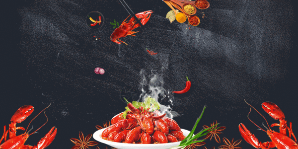 新鲜的虾小龙虾美食背景gif动图高清图片