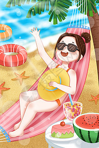 海边渡假的女孩背景图片