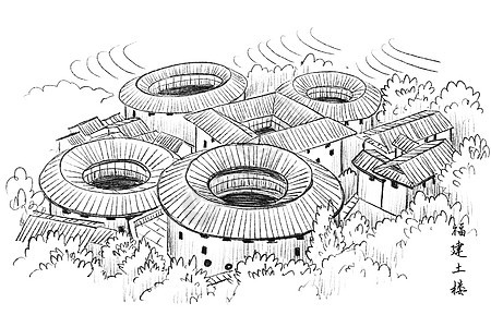 旅游景区速写福建永定土楼图片