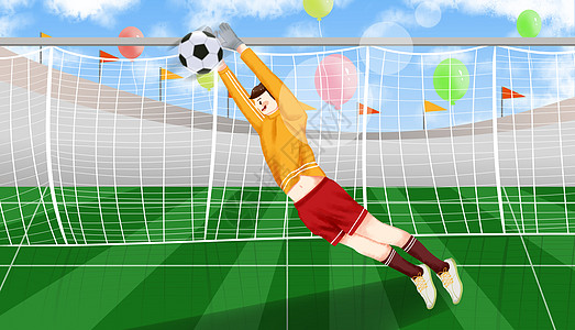 足球比赛守门员飞跳接球插画高清图片