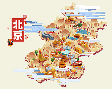 中国省份地图北京旅游地图插画插画