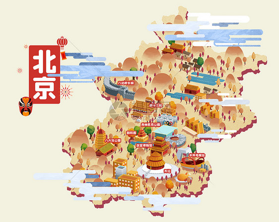 北京旅游地图插画图片