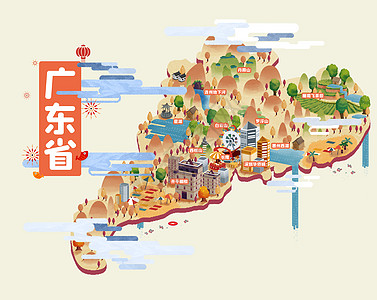 惠州城市广东省旅游地图插画插画