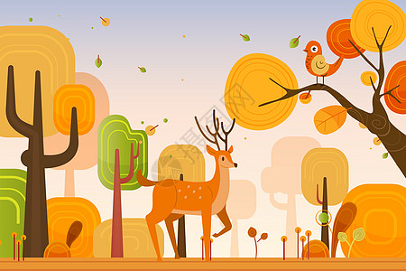 立秋秋季森林动物矢量插画图片
