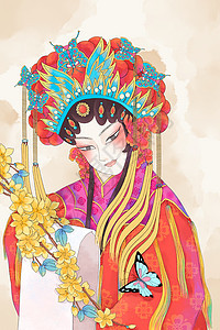 水彩风京剧花旦唯美插画图片