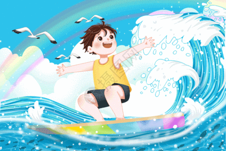 海上地表海上冲浪的小孩gif动图高清图片