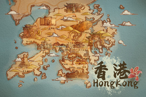 香港特别行政区旅游地图插画图片