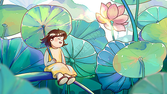 荷花荷夏天节气大暑荷花插画插画