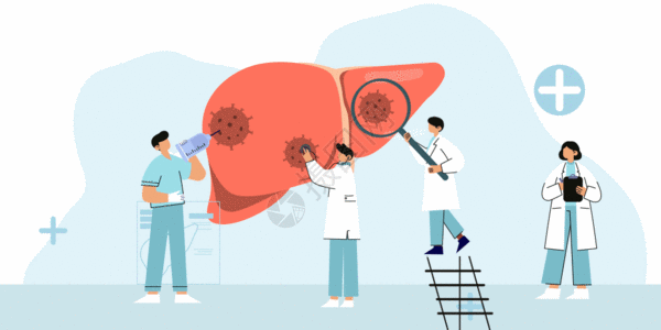 拿放大镜世界肝炎日医生治疗肝病矢量插画GIF高清图片