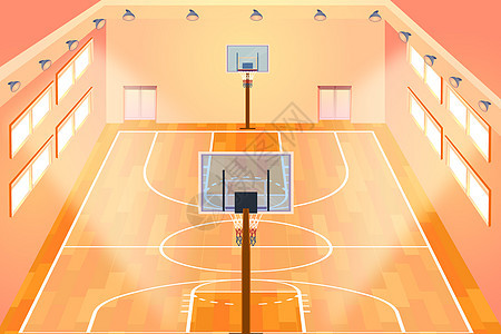 校园篮球场矢量插画背景图片