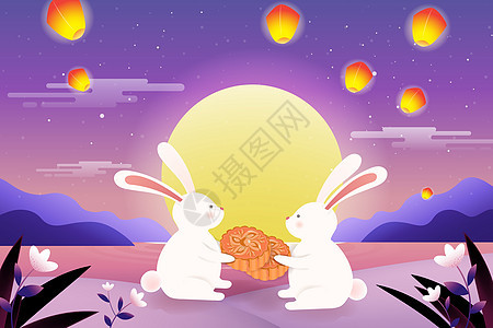 中秋月兔矢量插画背景图片