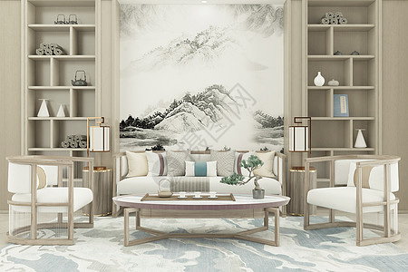 新中式设计新中式客厅效果图高清图片