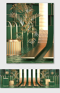 绿色C4D立体春天春季海报背景图片