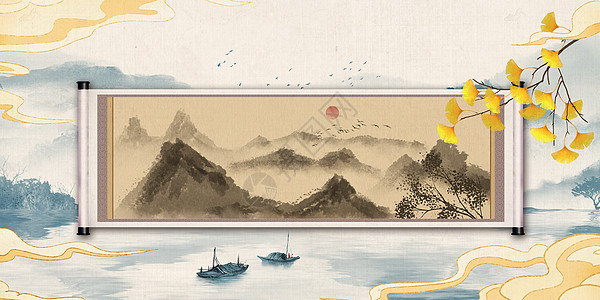 背景素材古风中国风卷轴背景设计图片
