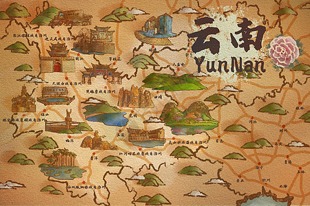 云南省旅游插画地图图片