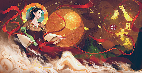 中秋节之敦煌壁画背景图片