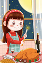 感恩节吃火鸡大餐插画图片