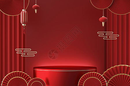 红金中式展台背景图片