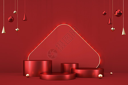 红金立体几何展示台背景图片