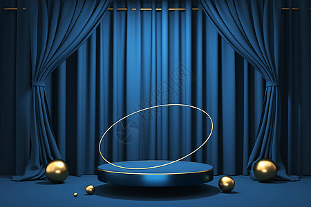 蓝色舞台展示台背景图片
